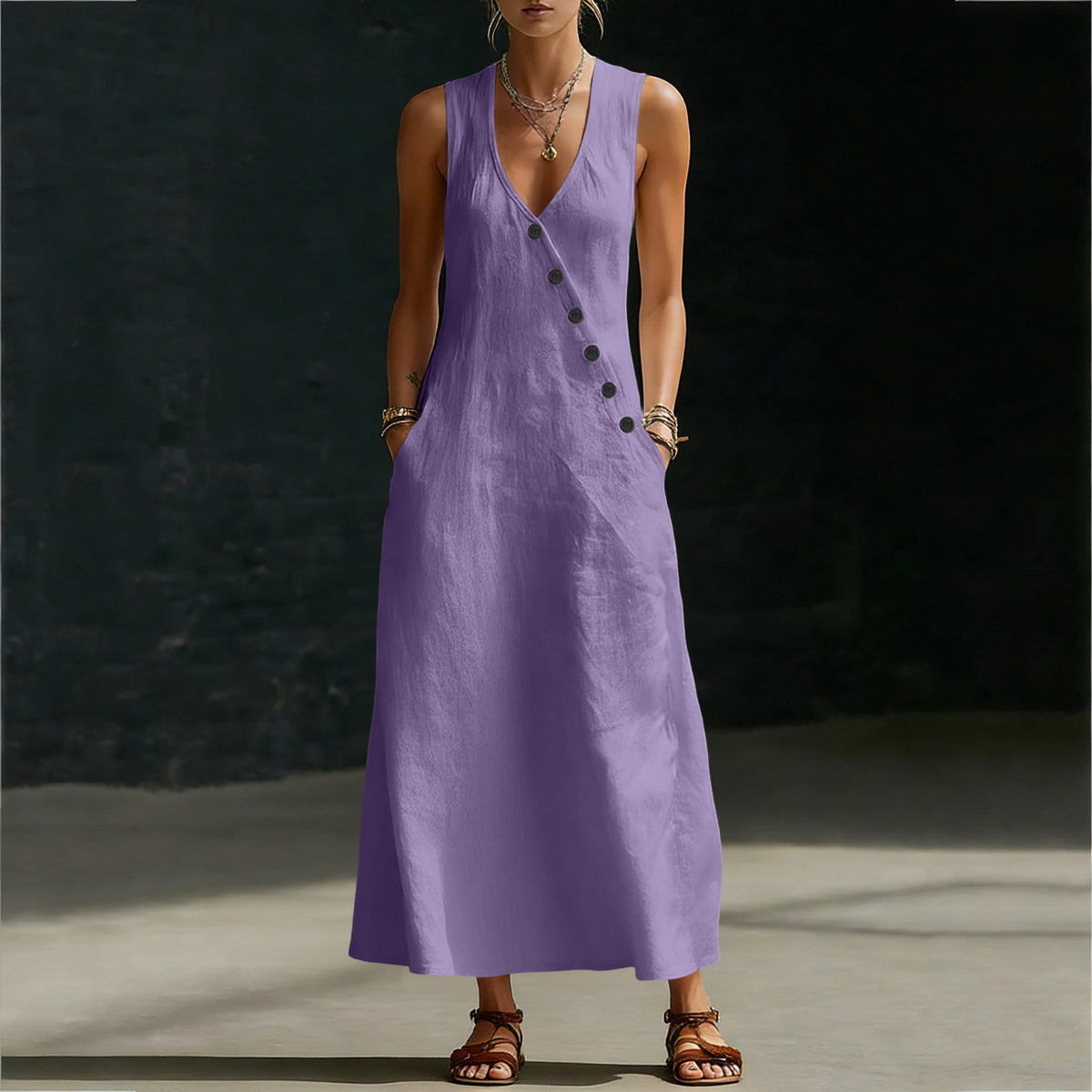 🌈New In 50% OFF🌟| Boho Linen Maxi Dress👗 - Perfect for Beach, Vacation & Brunch!
