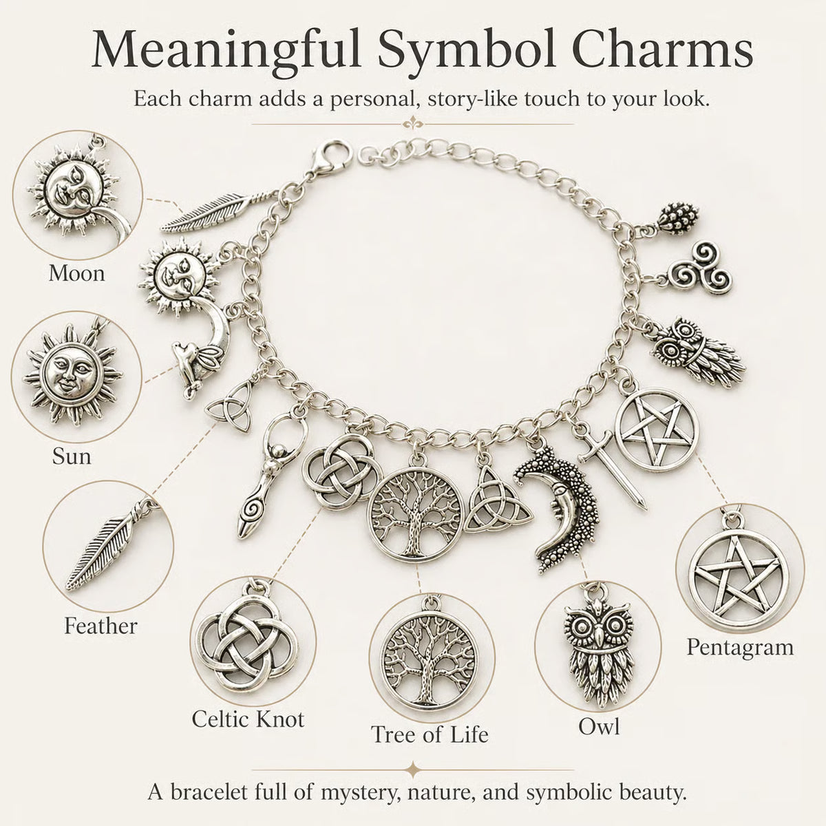🌙 Vintage Witchy Charm Bracelet – Mystical Celestial Jewelry For Everyday Magic