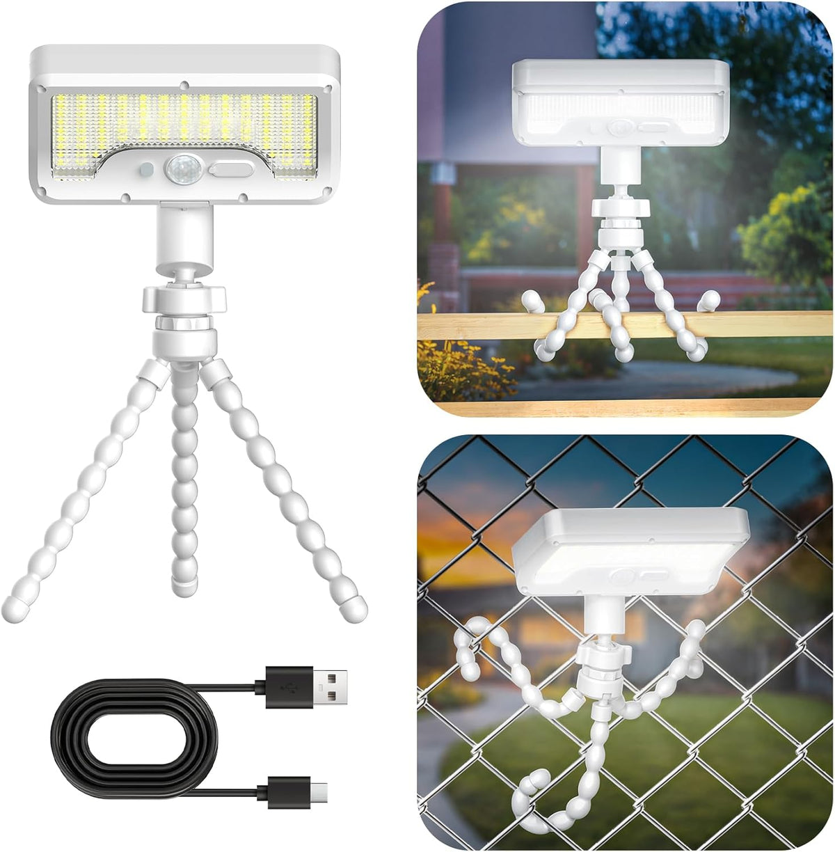 92 LED Solar Lights Outdoor with Motion Sensor, Octopus Stand, Adjustable Angle, USB & Solar Powered,IP65 Waterproof