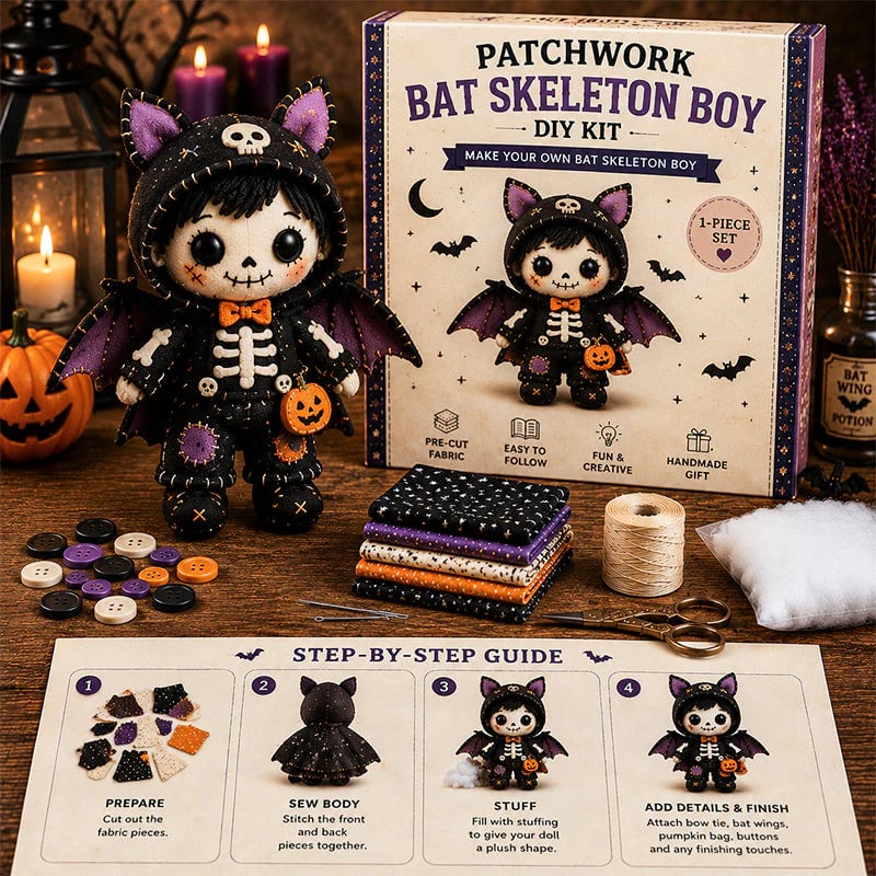 🔥HOT SALE 50% OFF🎃🧙‍♀️Patchwork Skeleton Witch Girl DIY Kit👻🦴🎃  – Handmade Halloween Wall & Door Décor