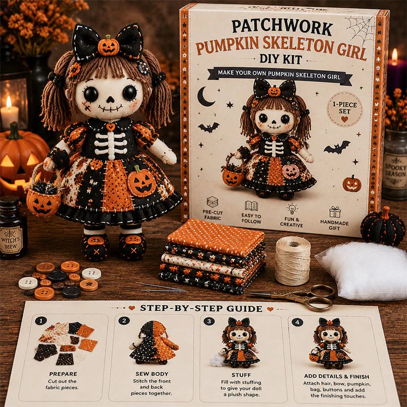 🔥HOT SALE 50% OFF🎃🧙‍♀️Patchwork Skeleton Witch Girl DIY Kit👻🦴🎃  – Handmade Halloween Wall & Door Décor