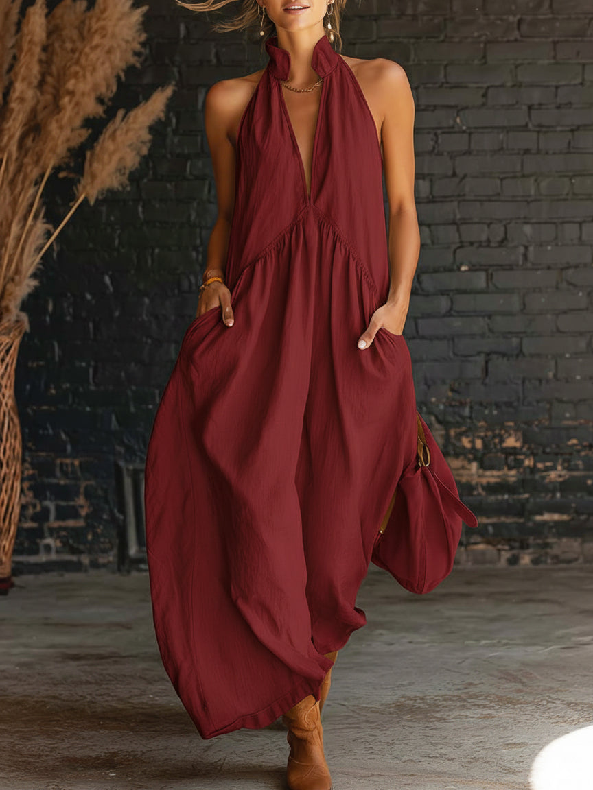 ✨️✨️Elegant Resort-style Stand-collar Cotton Dress👗