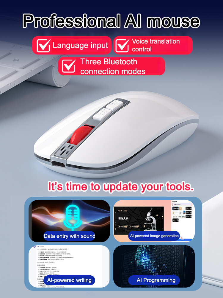 🖱️AI Voice Mouse: Enables voice input, translation, or search with a single click; connects via Bluetooth or USB.