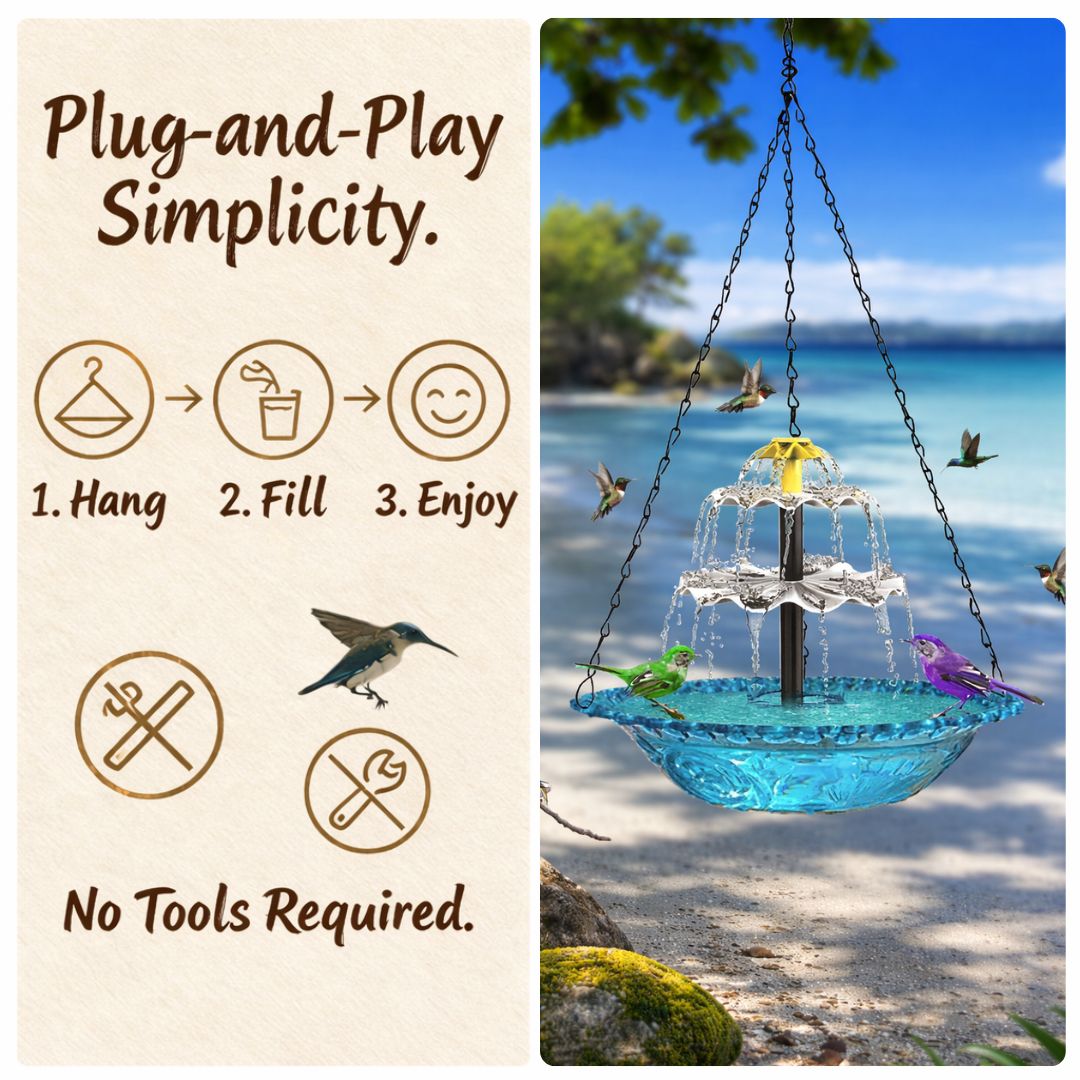 ✨ 2026 Spring limited offer 50% off 🐦 Solar Hanging Cascade Garden Bird Bath Fountain