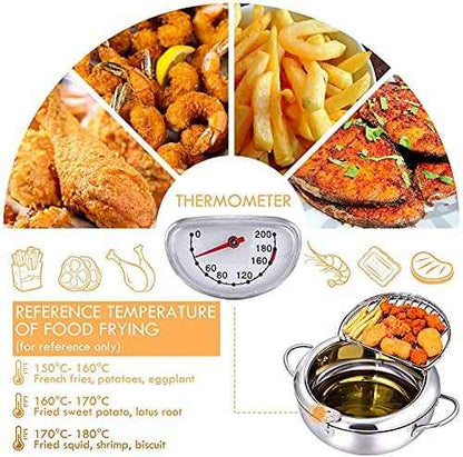 🔥Stainless Steel Frying Pot with Thermometer and Oil Drip Drainer Rack🎉