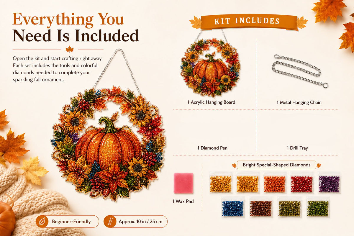🔥Limited Edition 49% OFF - 🍂✨Autumn Harvest Pumpkin Diamond Art Hanging Ornament Kit
