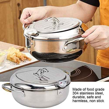🔥Stainless Steel Frying Pot with Thermometer and Oil Drip Drainer Rack🎉