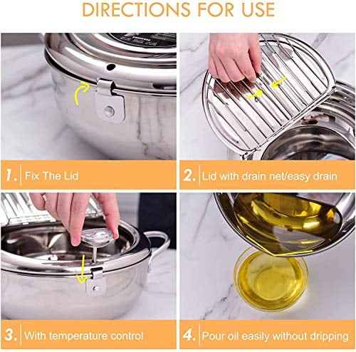 🔥Stainless Steel Frying Pot with Thermometer and Oil Drip Drainer Rack🎉