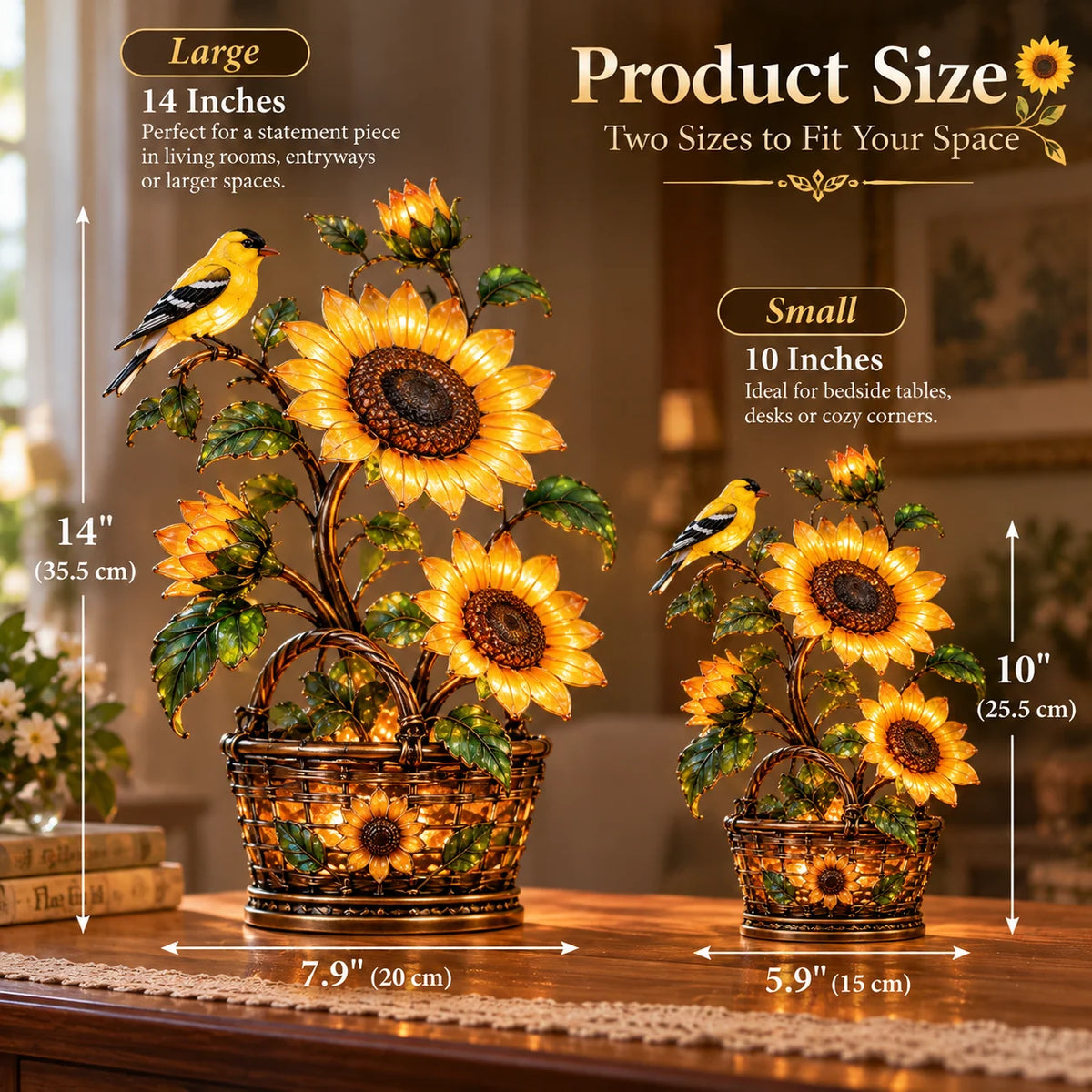 ⏰Limited Stock 50% OFF - 🌻 Golden Sunflower & Goldfinch Basket Lamp | Lighted Floral Table Decor ✨