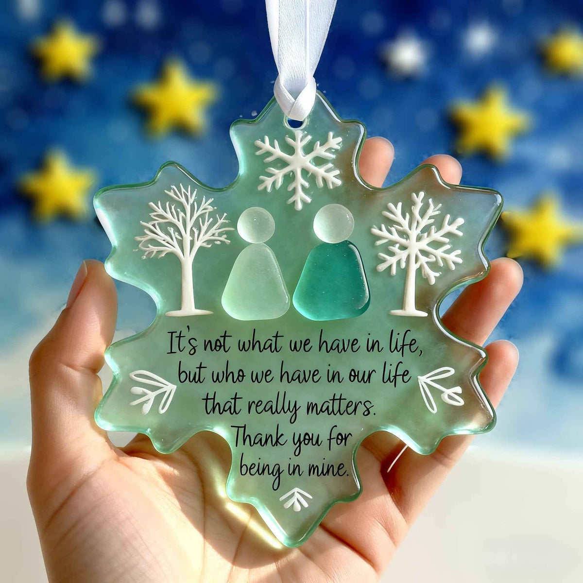 Buy 4, Get 3 Free🎁 【Heartfelt Christmas Gifts】-Snowflake Shaped Sea Glass Friendship Ornament