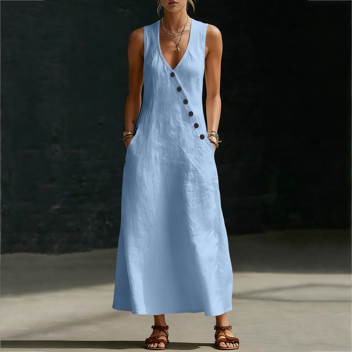 🌈New In 50% OFF🌟| Boho Linen Maxi Dress👗 - Perfect for Beach, Vacation & Brunch!