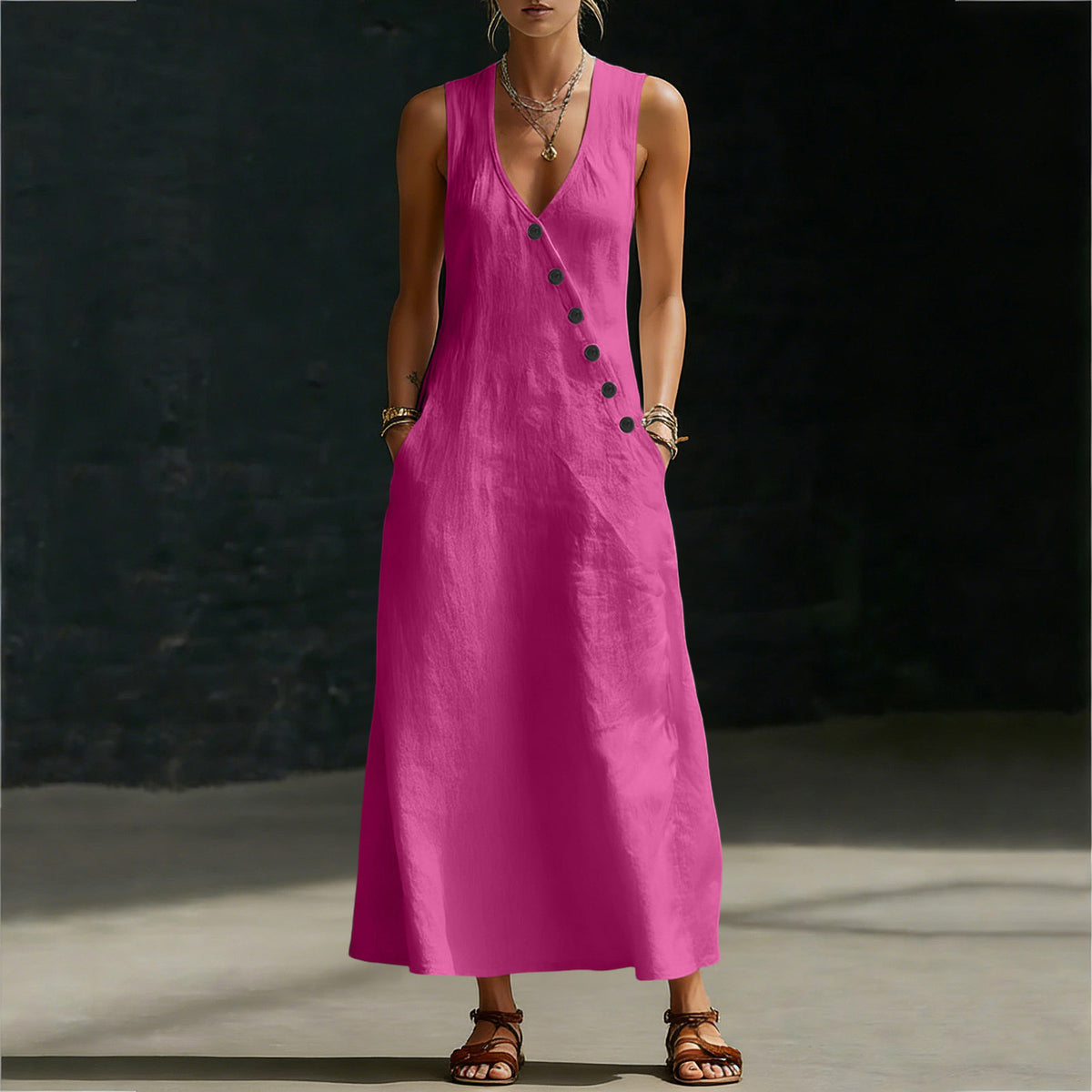 🌈New In 50% OFF🌟| Boho Linen Maxi Dress👗 - Perfect for Beach, Vacation & Brunch!
