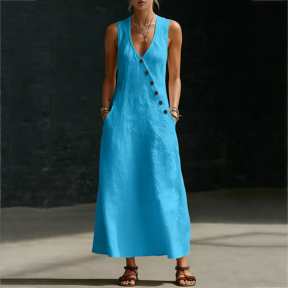 🌈New In 50% OFF🌟| Boho Linen Maxi Dress👗 - Perfect for Beach, Vacation & Brunch!