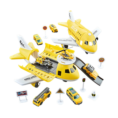 Kids Aircraft Playset – 2-in-1 Opening Airplane Toy with Cars & Accessories