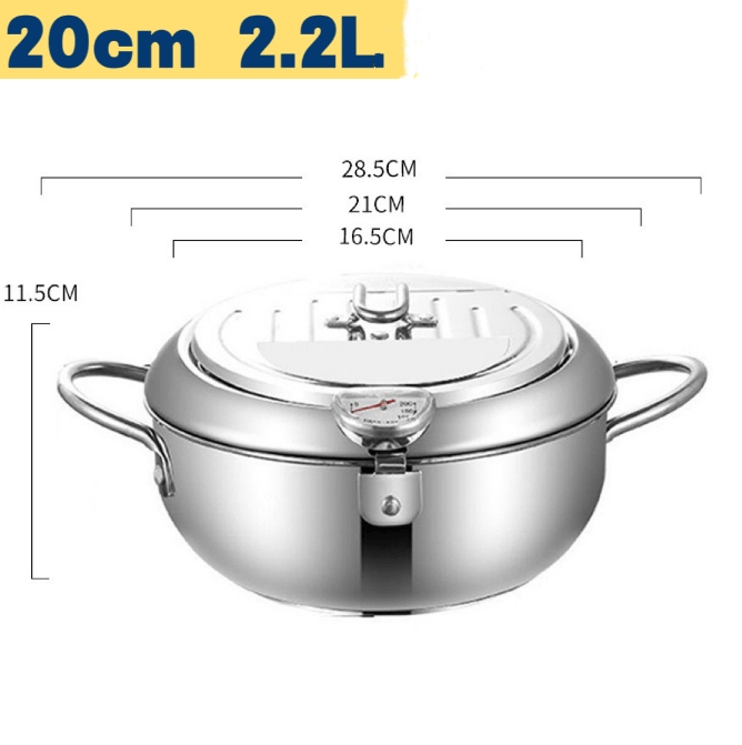 🔥Stainless Steel Frying Pot with Thermometer and Oil Drip Drainer Rack🎉