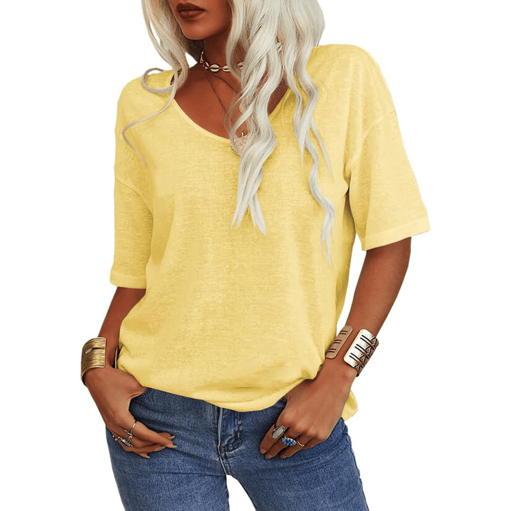 🔥Women's Solid Color V-Neck T-shirt [On Sale & Quick Ship!]