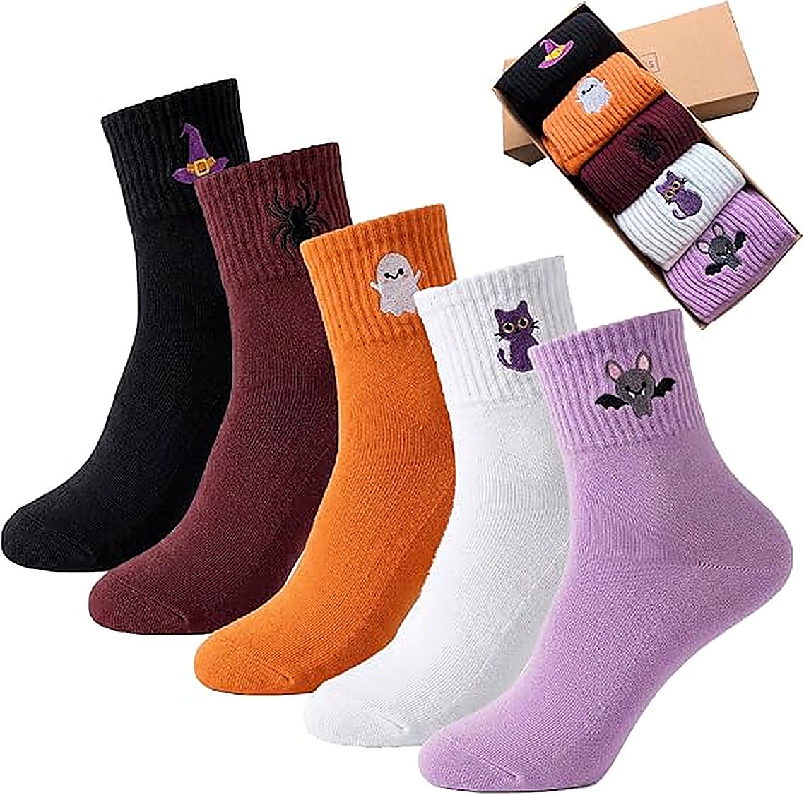 5 Pairs Halloween Embroidered Ankle Socks 🎃