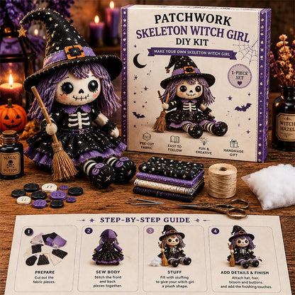 🔥HOT SALE 50% OFF🎃🧙‍♀️Patchwork Skeleton Witch Girl DIY Kit👻🦴🎃  – Handmade Halloween Wall & Door Décor