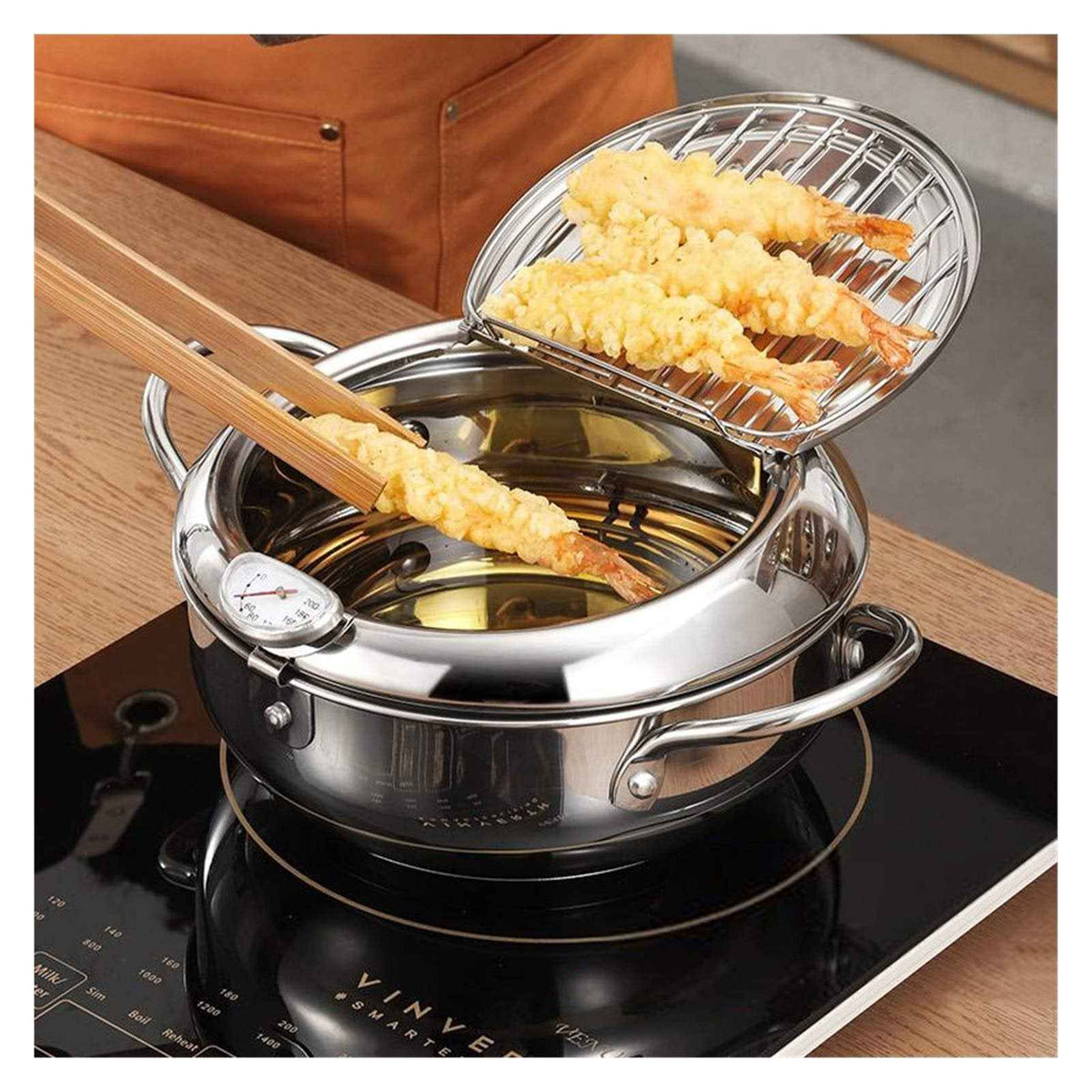 🔥Stainless Steel Frying Pot with Thermometer and Oil Drip Drainer Rack🎉