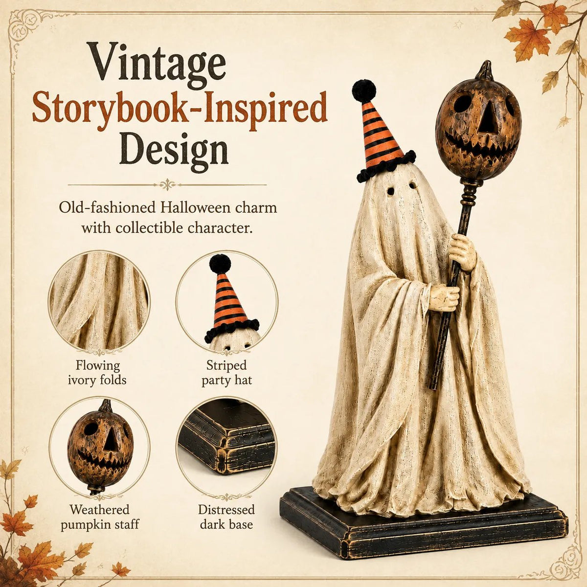 ✨🎃 Limited Seasonal Edition - 👻 Lighted Vintage Ghost Figurine with Glowing Pumpkin Staff